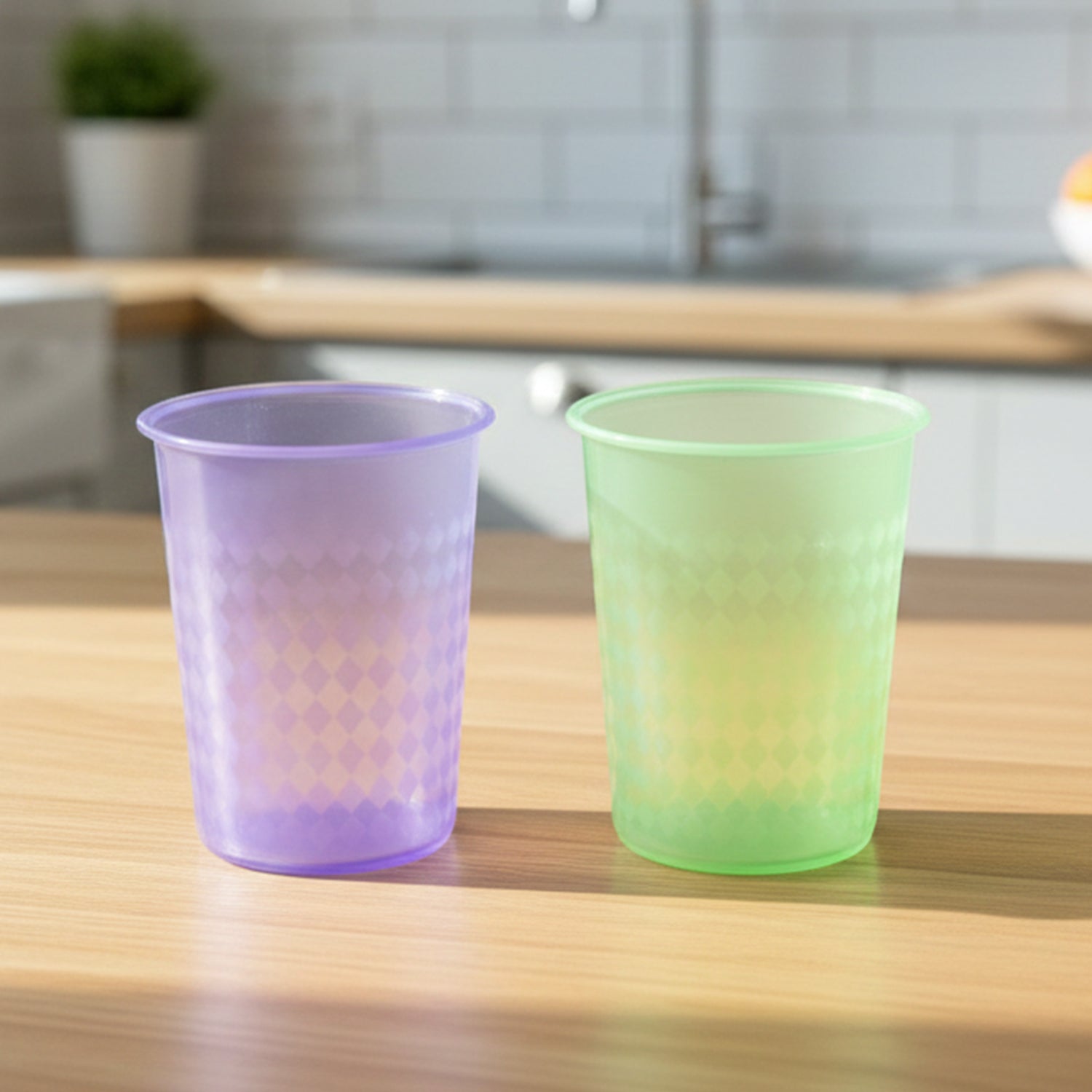 Colorful Wukusy reusable plastic drinking glass, 200ml capacity, with a clear and vibrant design, perfect for everyday use.