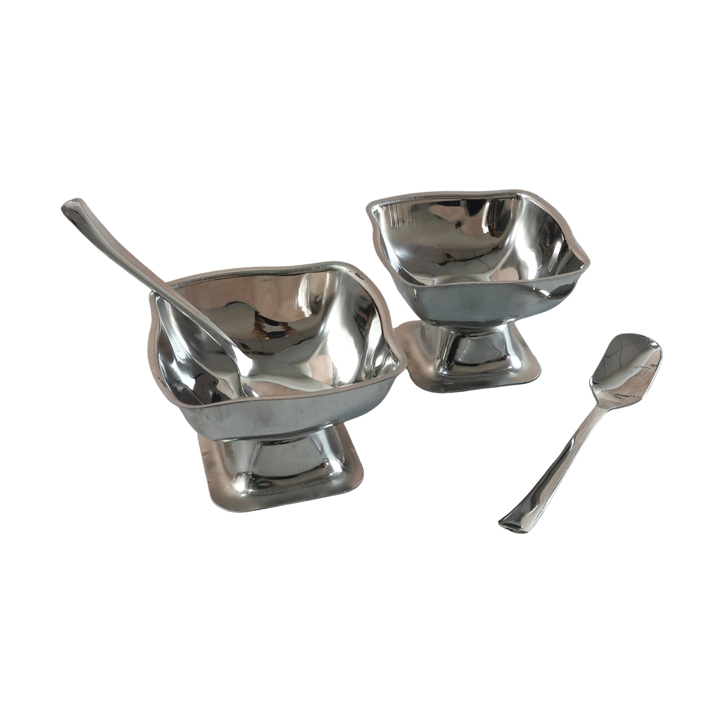 Wukusy premium stainless steel ice cream cup with 6 spoons, set of six, shiny metallic finish, perfect for desserts and serving cold treats