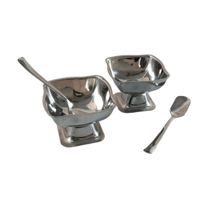 Wukusy premium stainless steel ice cream cup with 6 spoons, set of six, shiny metallic finish, perfect for desserts and serving cold treats