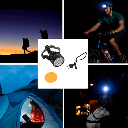 Wukusy 7517 Head Lamp with 15 LED, rechargeable, long-range light suitable for farmers, fishing, camping, hiking, and cycling.