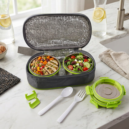Wukusy Ganesh Sigma Twin 300 stainless steel lunch box set with two compartments and secure lids, ideal for meal storage.