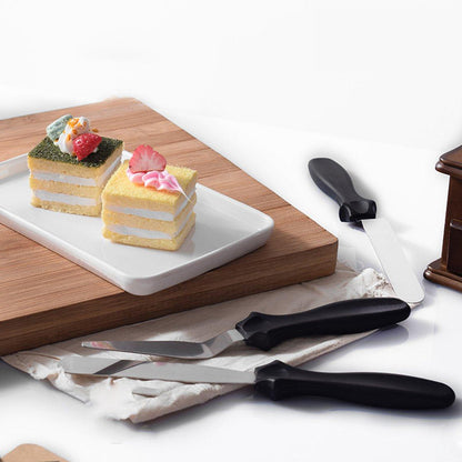 Wukusy 2805 multi-function stainless steel cake icing spatula set with flat, angular, and triangle pallet knives for baking and decorating
