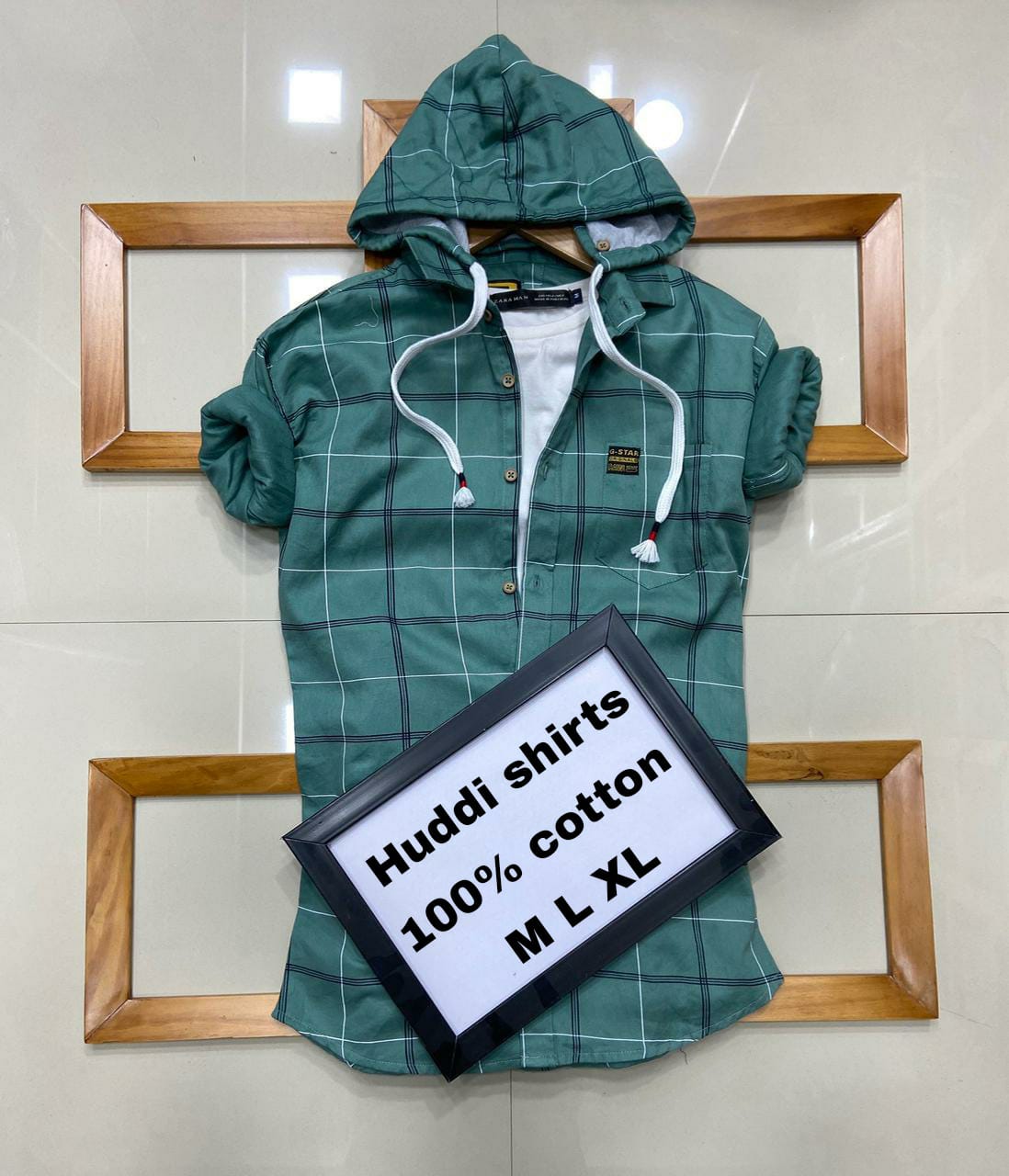 Seasons G star check hoodie shirt with full sleeves, featuring a stylish check pattern and casual design.