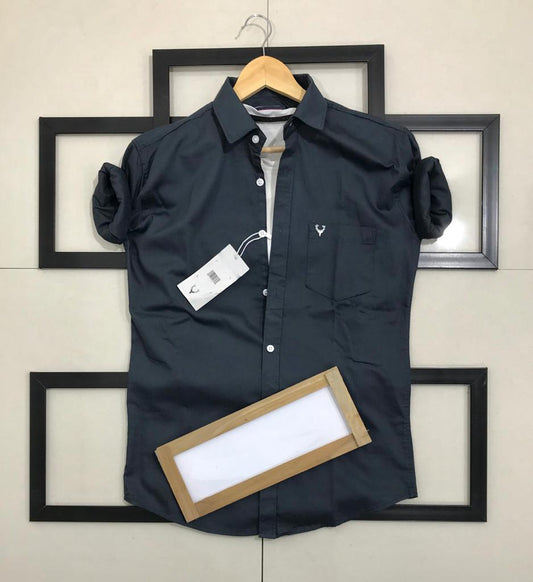 Seasons men's navy full-sleeve shirt with a normal fit, casual design, and button-down front, made of comfortable fabric.