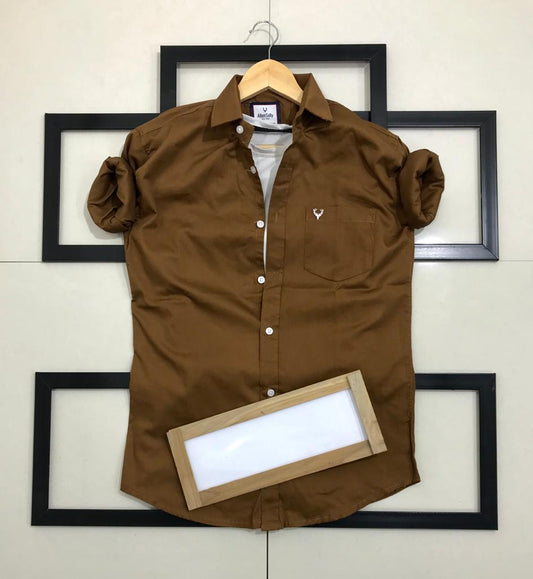 Seasons men's brown full sleeves shirt with a normal fit, casual style, and button-down design for everyday wear.