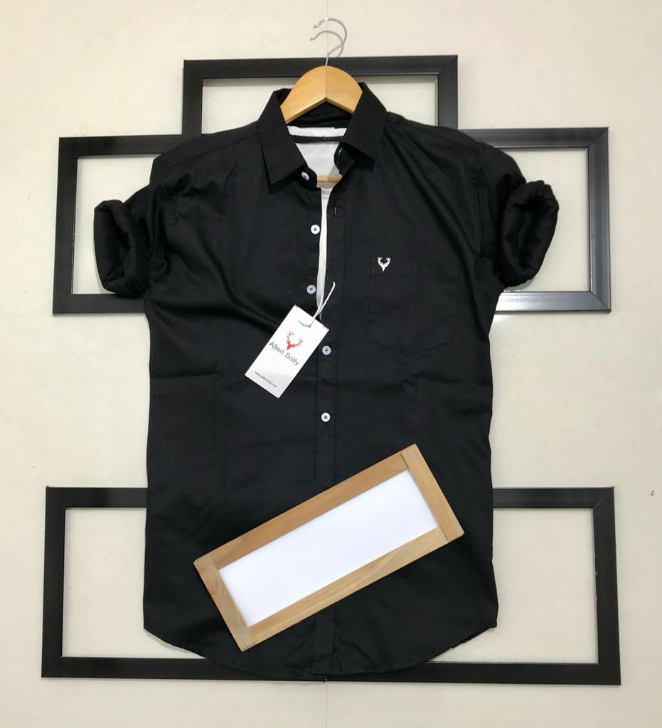 Seasons Men black full sleeves shirt with a normal fit, showcasing a casual button-up style and classic collar.