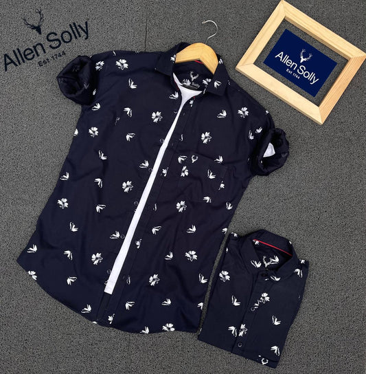 Seasons navy printed full sleeves men's shirt with button-up front and casual fit, showcasing a stylish design.