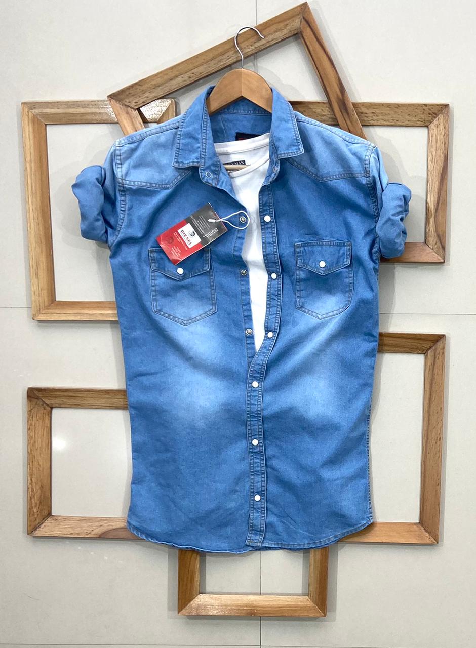Seasons blue denim full sleeves men's shirt with button-up front and classic collar, casual and stylish for everyday wear.