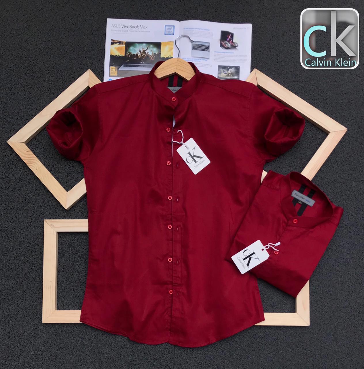 Maroon men's Ben collar shirt by Seasons, featuring a classic design and button-up front, perfect for casual or formal wear.