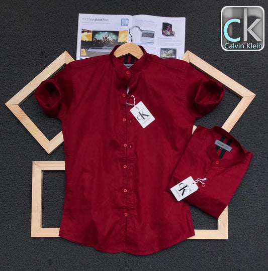 Maroon men's Ben collar shirt by Seasons, featuring a classic design and button-up front, perfect for casual or formal wear.