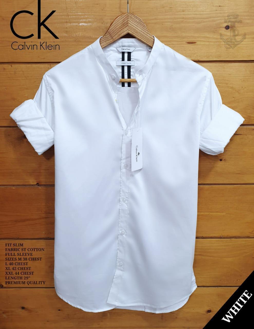 Seasons white men's Ben collar shirt with long sleeves and button front, stylish casual shirt for men.