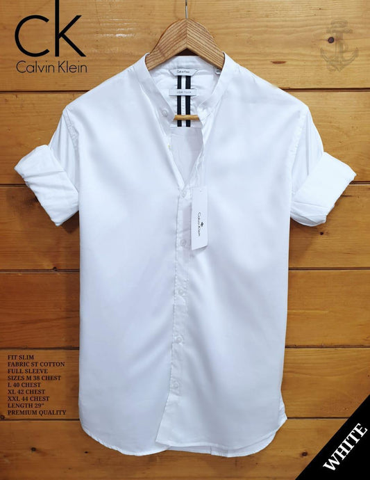 Seasons white men's Ben collar shirt with long sleeves and button front, stylish casual shirt for men.