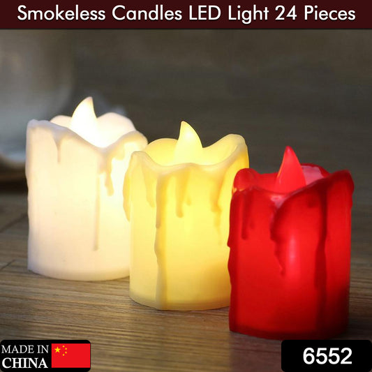 Set of 24 multicolor flameless melted design candles by Wukusy for home decor, showcasing vibrant colors and modern style.
