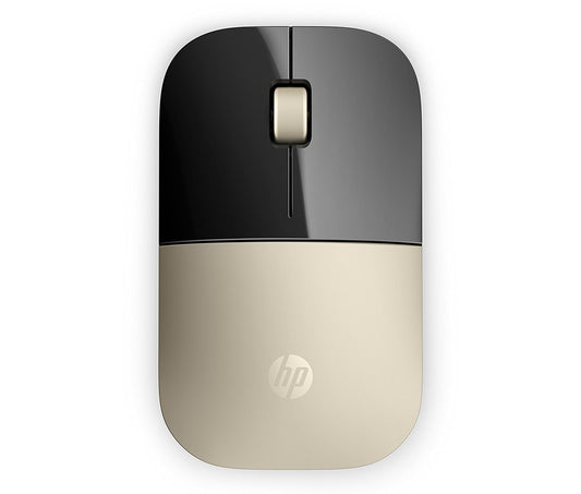 Seasons HP Z3700 wireless optical mouse in gold and black with USB receiver, slim design, 1200 DPI, 2.4GHz wireless connection