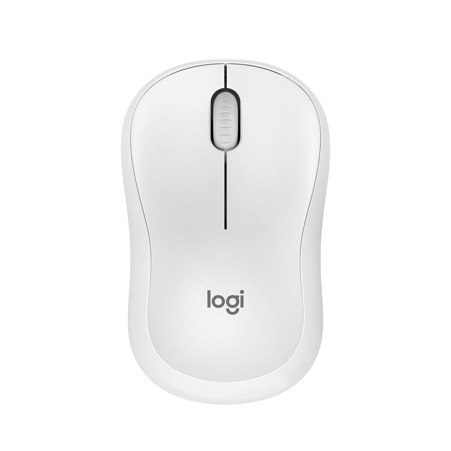 Seasons Logitech M240 wireless optical mouse in off-white color with Bluetooth connectivity, showing a sleek ergonomic design.