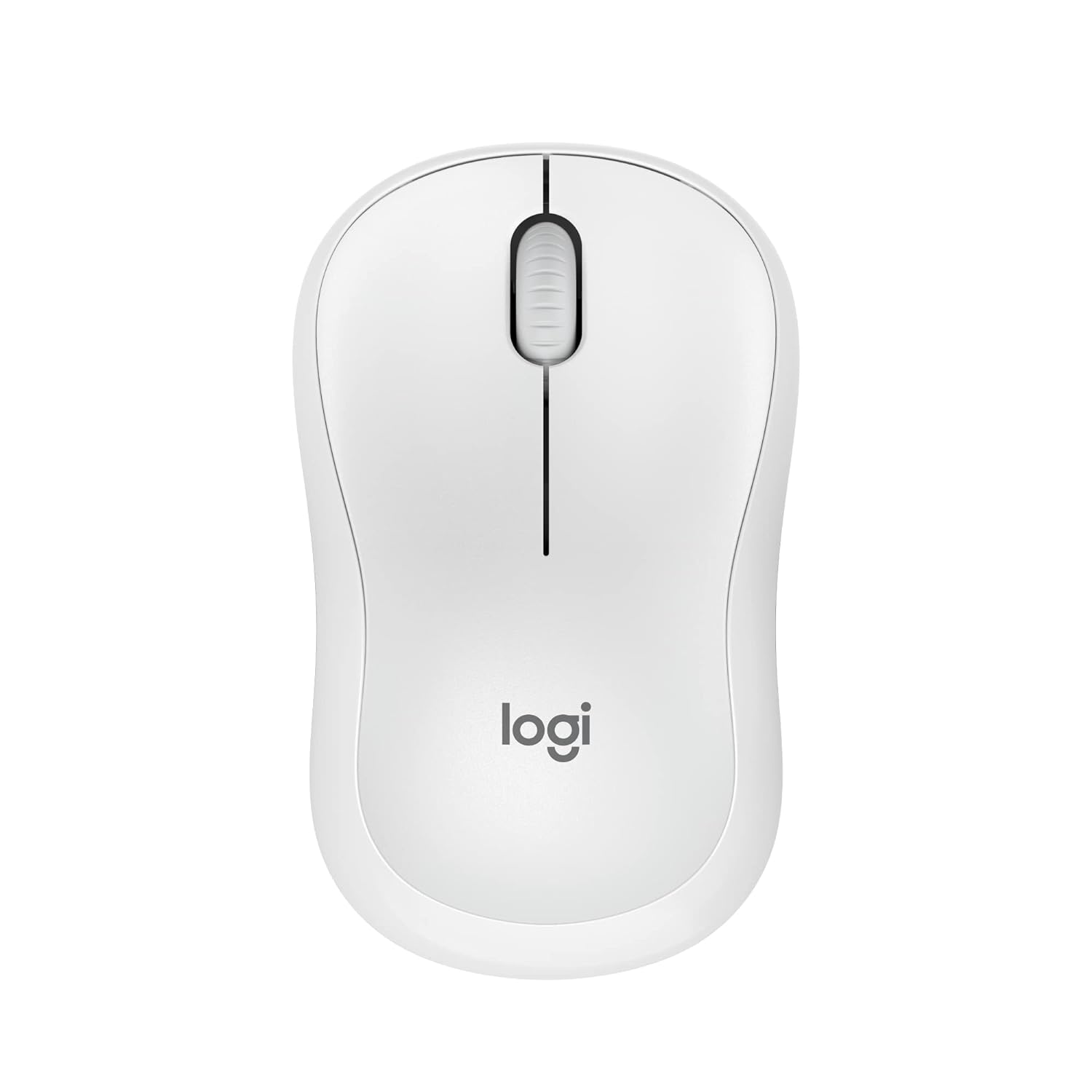 Seasons Logitech M240 wireless optical mouse in off-white color with Bluetooth connectivity, showing a sleek ergonomic design.