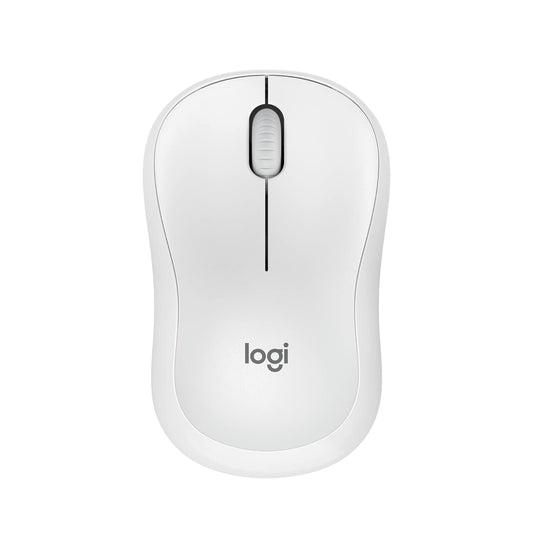 Seasons Logitech M240 wireless optical mouse in off-white color with Bluetooth connectivity, showing a sleek ergonomic design.