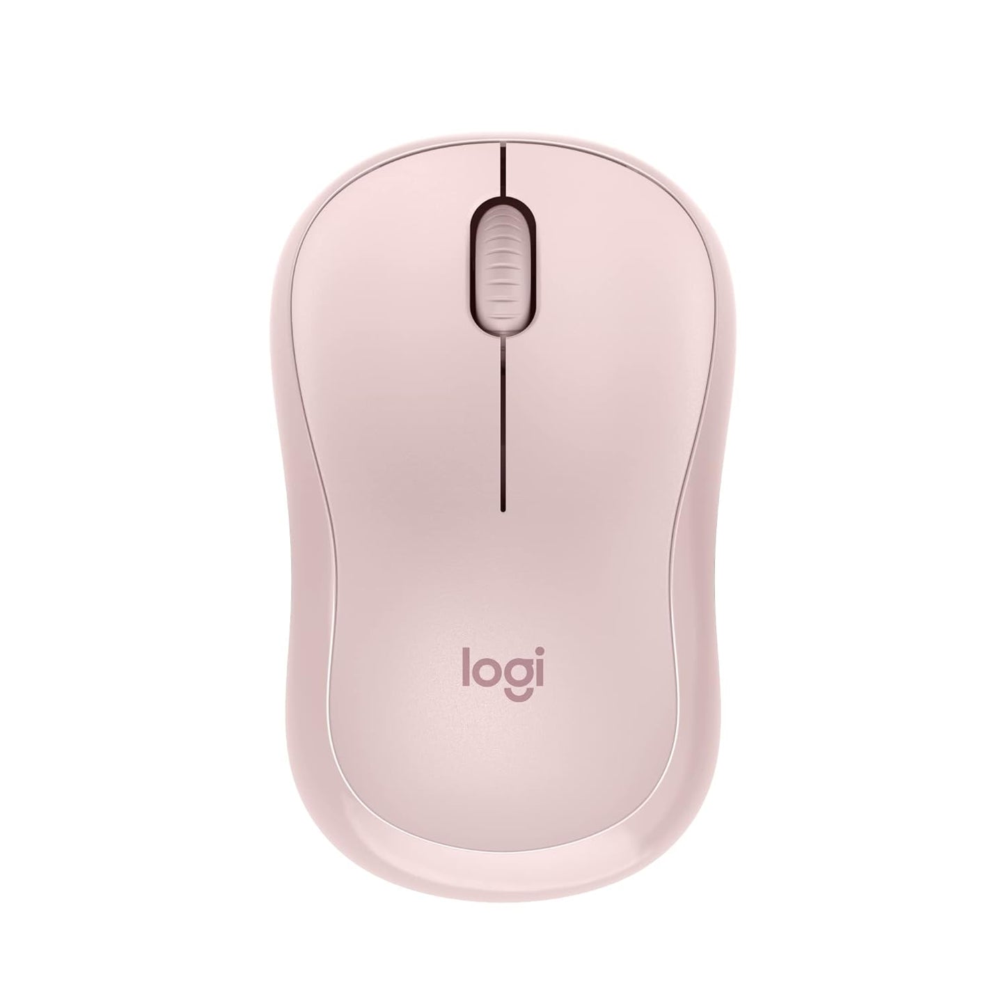 Seasons Logitech M240 wireless optical mouse in rose color with Bluetooth connectivity, showing a sleek, compact design.