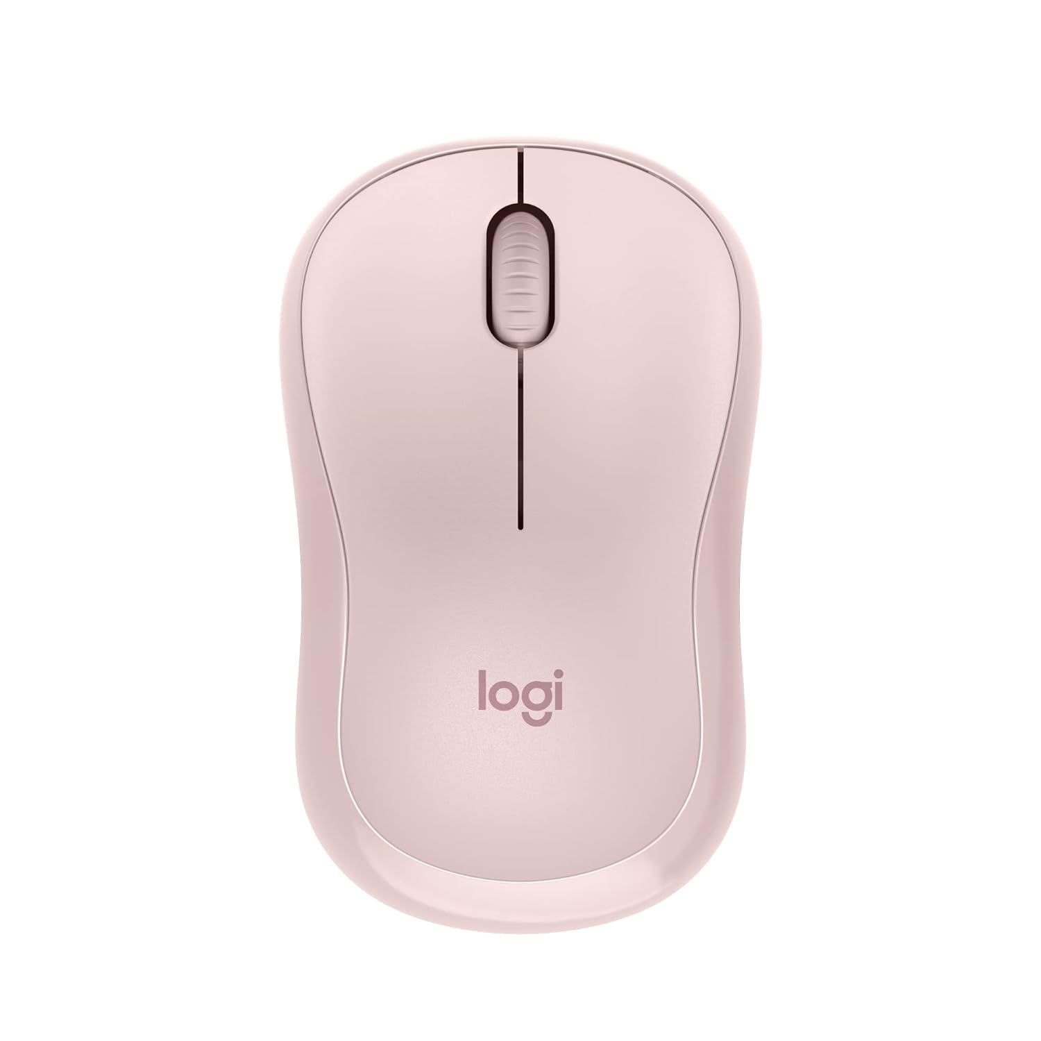 Seasons Logitech M240 wireless optical mouse in rose color with Bluetooth connectivity, showing a sleek, compact design.