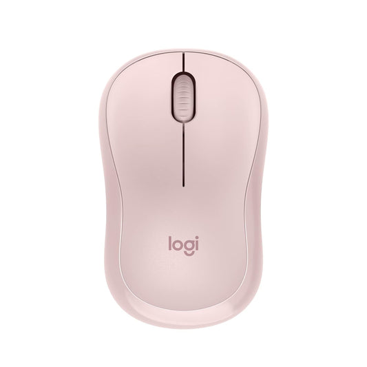 Seasons Logitech M240 wireless optical mouse in rose color with Bluetooth connectivity, showing a sleek, compact design.