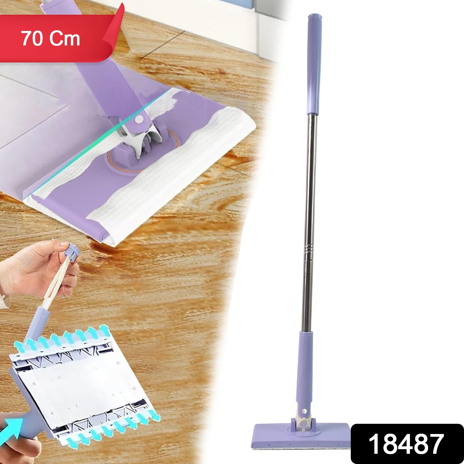 Wukusy automatic mini mop for office use with push-pull cloth changing handle and replaceable cloth, compact and easy to use.