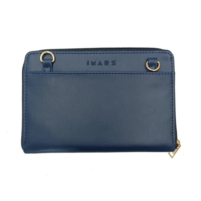 Ekom stylish blue crossbody wallet for women and girls made of vegan leather, featuring a compact design and adjustable strap.