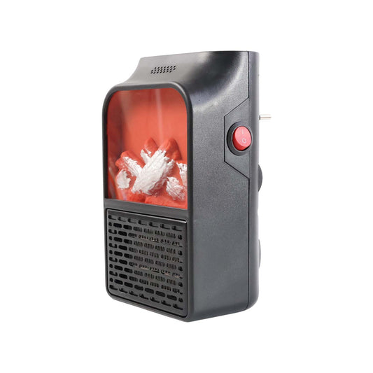 Wukusy portable electric office fireplace lamp with LED flame and 900W heater, compact design for cozy workspace ambiance.