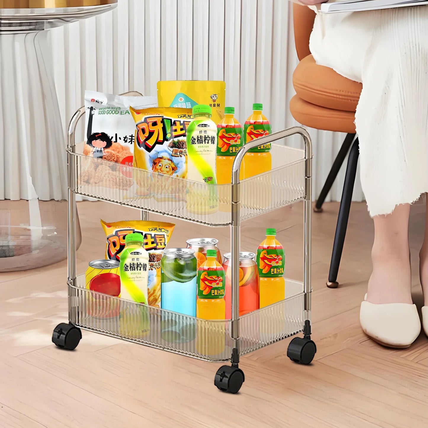 Wukusy 2-layer multipurpose storage trolley with wheels, featuring metal frame and plastic shelves for versatile organization.