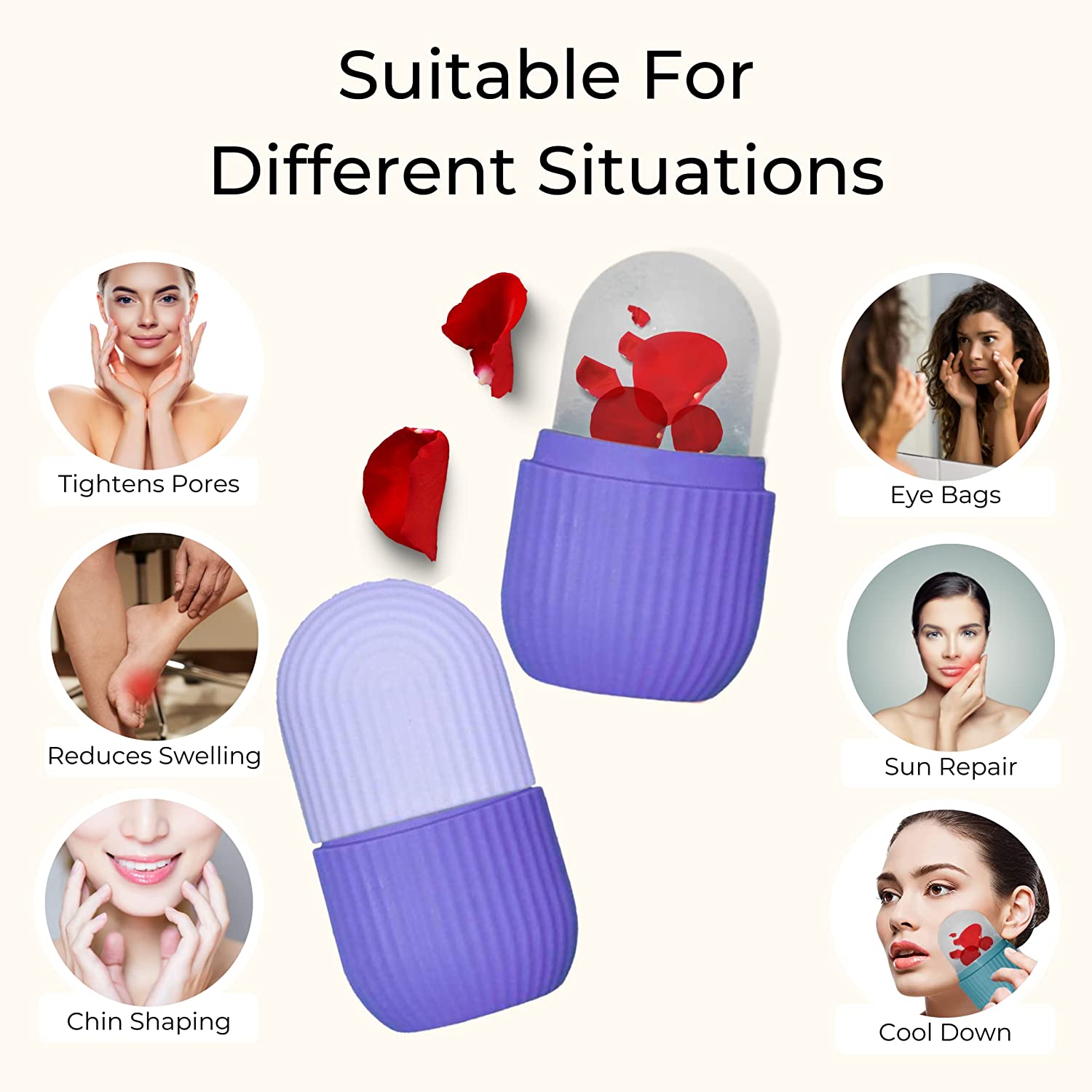 Purple Wukusy 1224p Beauty Ice Roller for face and eyes, reusable facial massager and skin soothing roller.