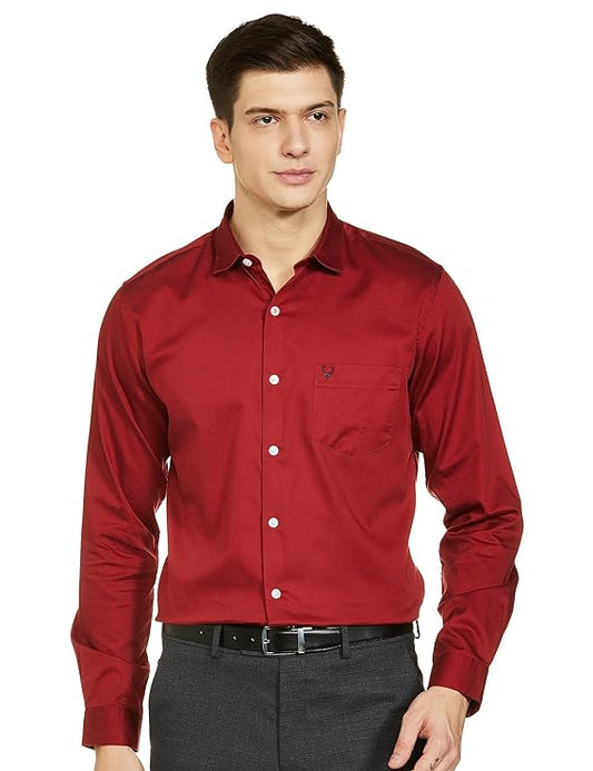 Maroon regular fit men's formal shirt by Seasons, shown laid flat with collar and button details.