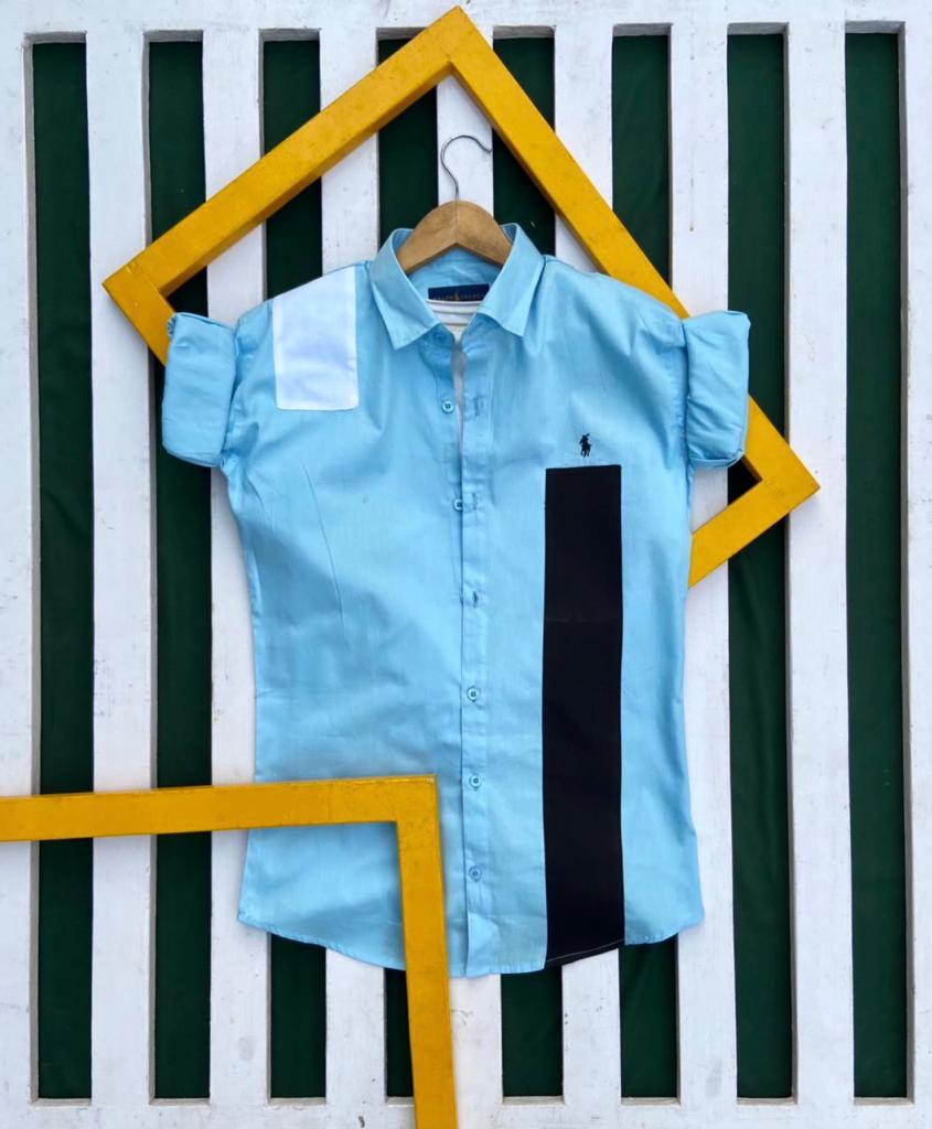 Blue cotton shirt for men by Seasons, stylish designer shirt with a classic fit and button-up front.