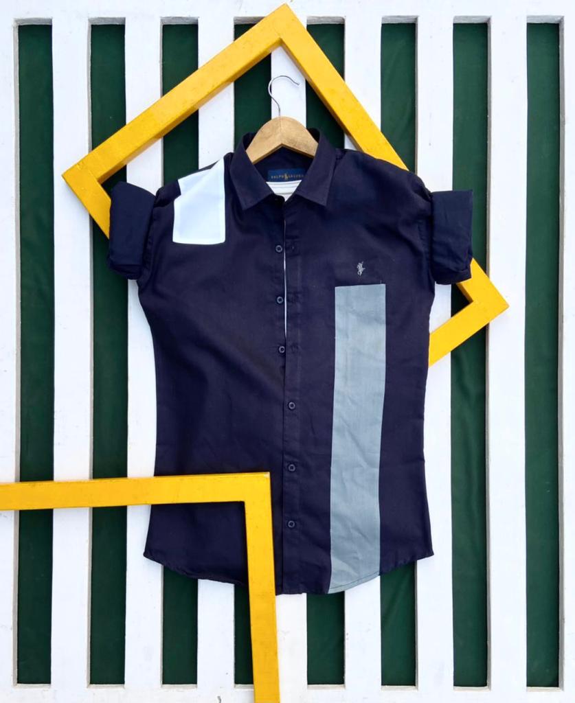 Seasons men's navy cotton shirt with long sleeves, classic collar, and button front, perfect for casual or formal wear.