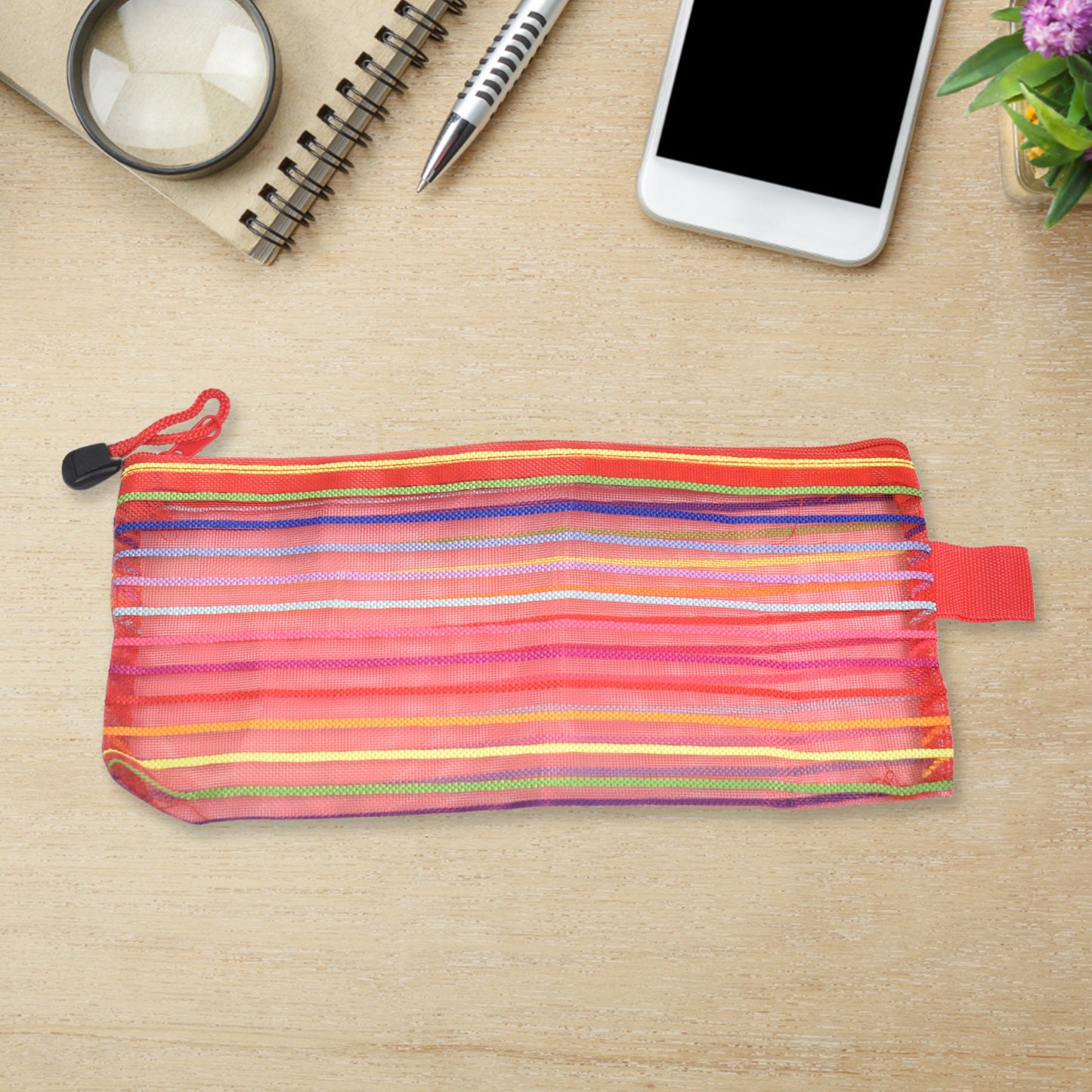 Transparent nylon mesh zippered pouch by Wukusy, versatile office purse for organizing small items or accessories.