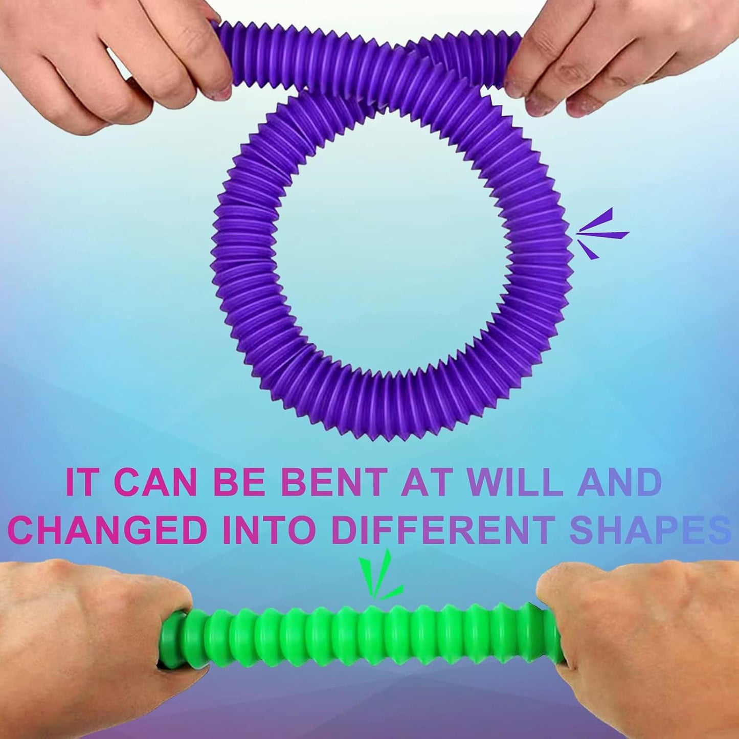 Wukusy LED Glow Pop Tube Fidget Toy in mixed colors, flexible plastic tube for sensory play and stress relief.