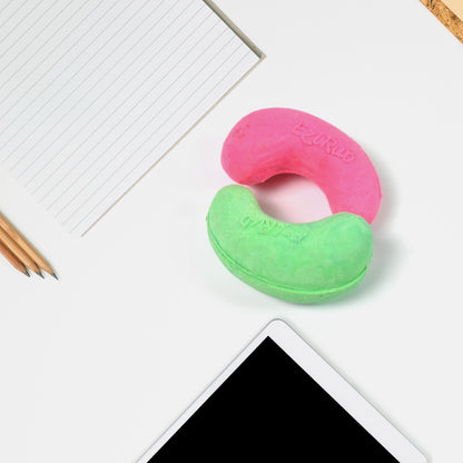 Wukusy cashew nut-shaped rubber eraser in mixed colors, office stationery, designed to resemble a cashew nut, on white background.