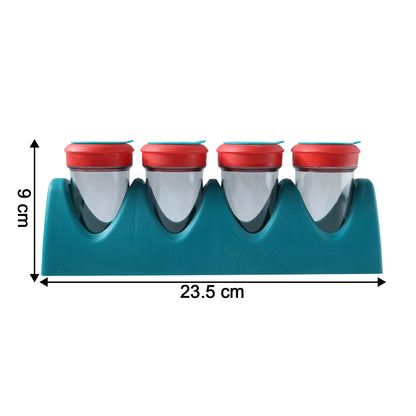 Wukusy 4-in-1 multipurpose spice shaker set with four compartments and a clear lid for easy seasoning and storage.
