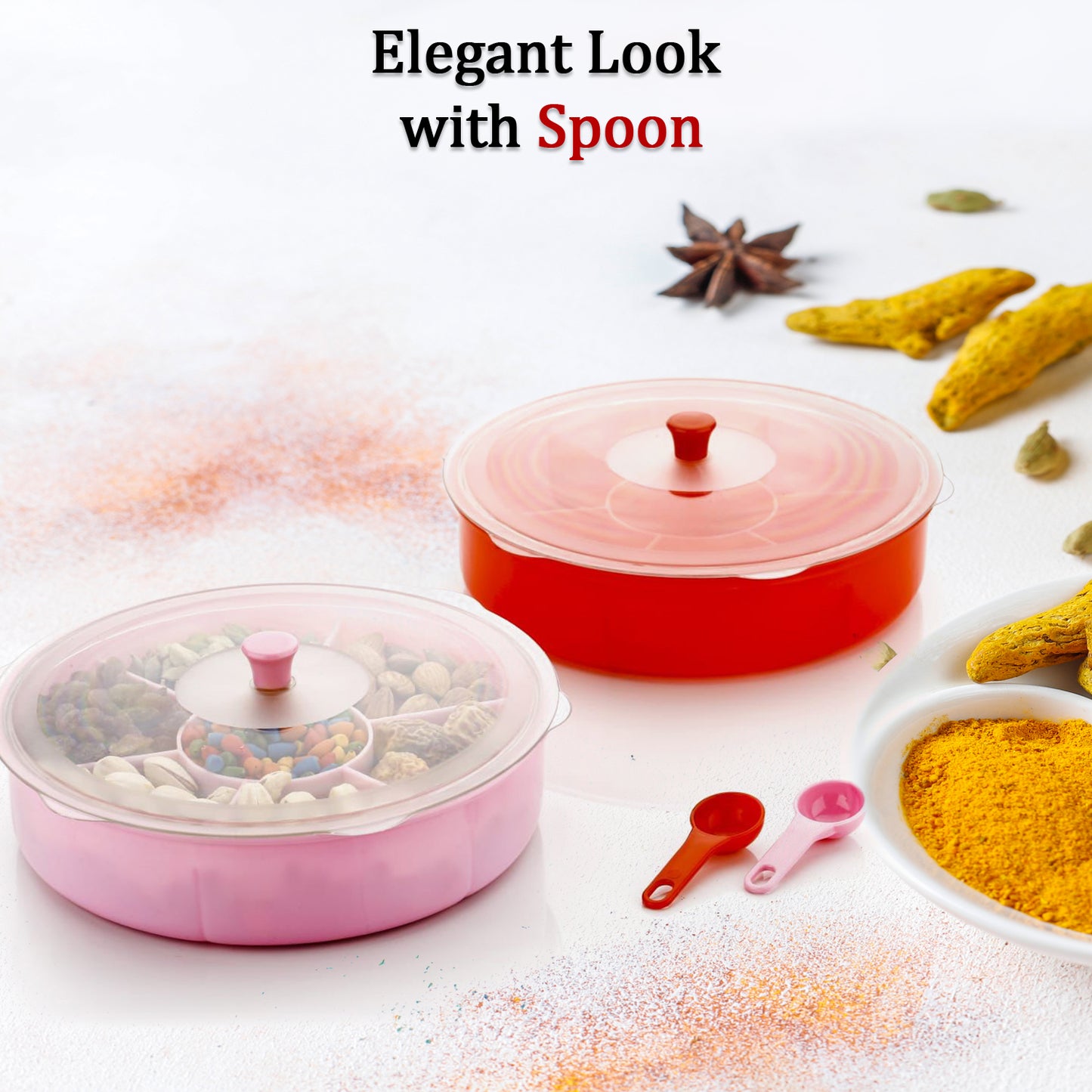 Wukusy 2061 multipurpose dry-fruit and masala box with a single spoon, compact kitchen storage container for spices and dry fruits