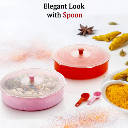 Wukusy 2061 multipurpose dry-fruit and masala box with a single spoon, compact kitchen storage container for spices and dry fruits