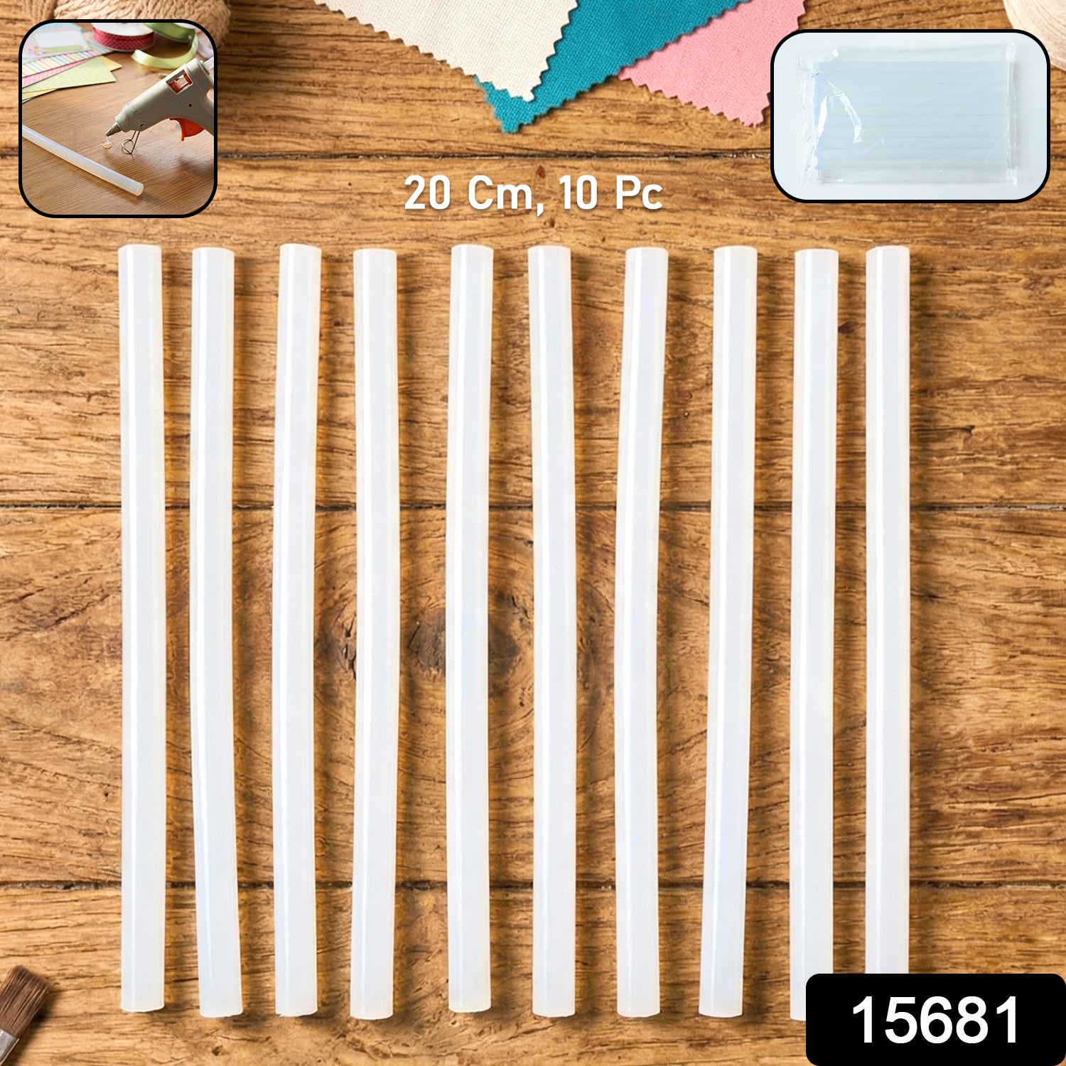 Set of 10 Wukusy hot glue sticks, 20 cm long, strong adhesive for crafts on a white background.