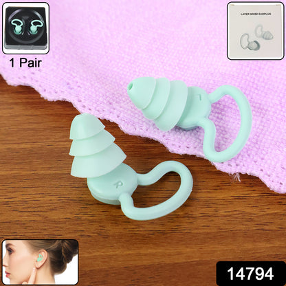 Pair of Wukusy premium layered silicone noise reduction earplugs for health care, shown in a close-up image.