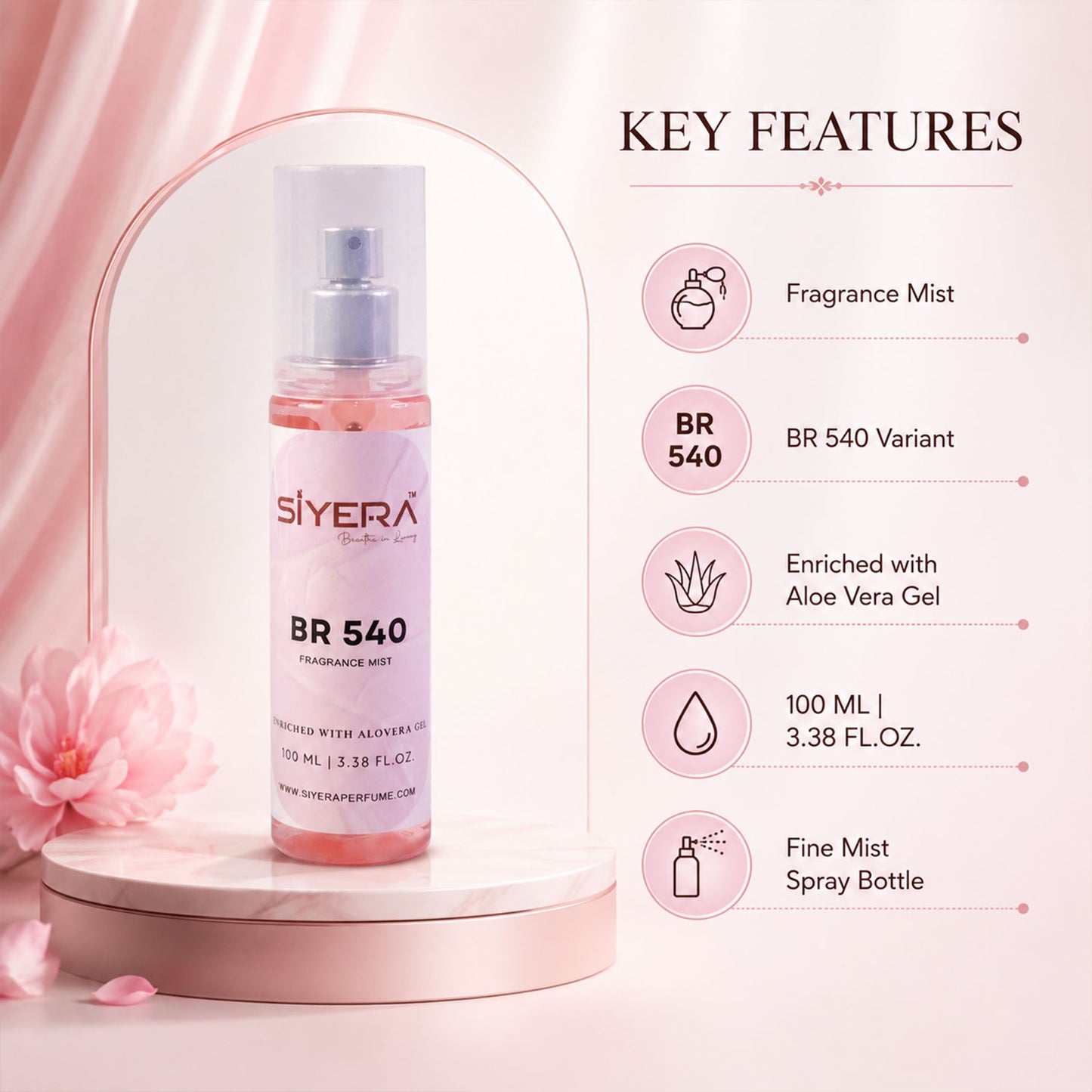 Wukusy fragrance mist body spray with aloe vera gel in a 100ml bottle, featuring a clear spray nozzle and refreshing scent.