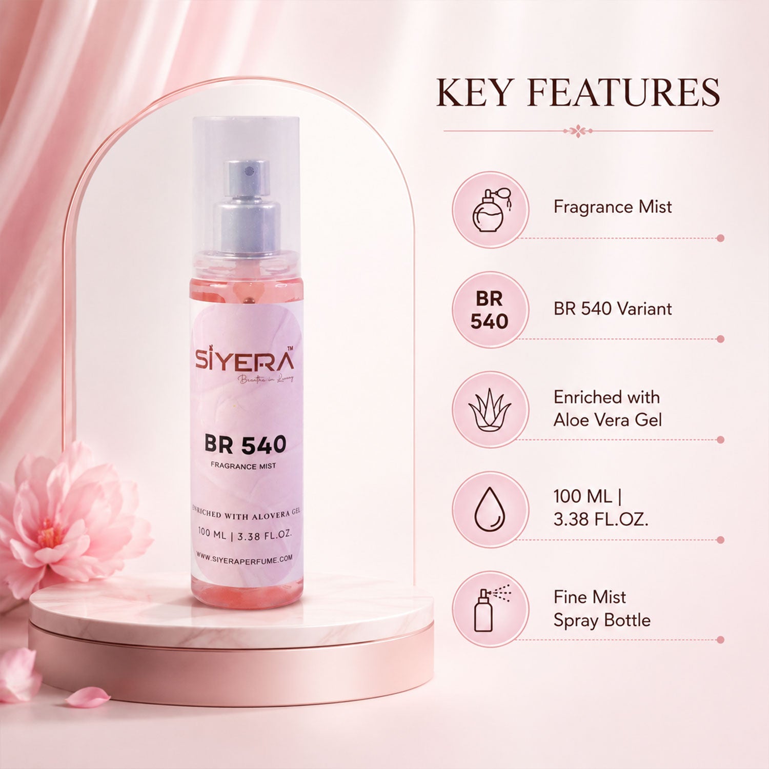 Wukusy fragrance mist body spray with aloe vera gel in a 100ml bottle, featuring a clear spray nozzle and refreshing scent.