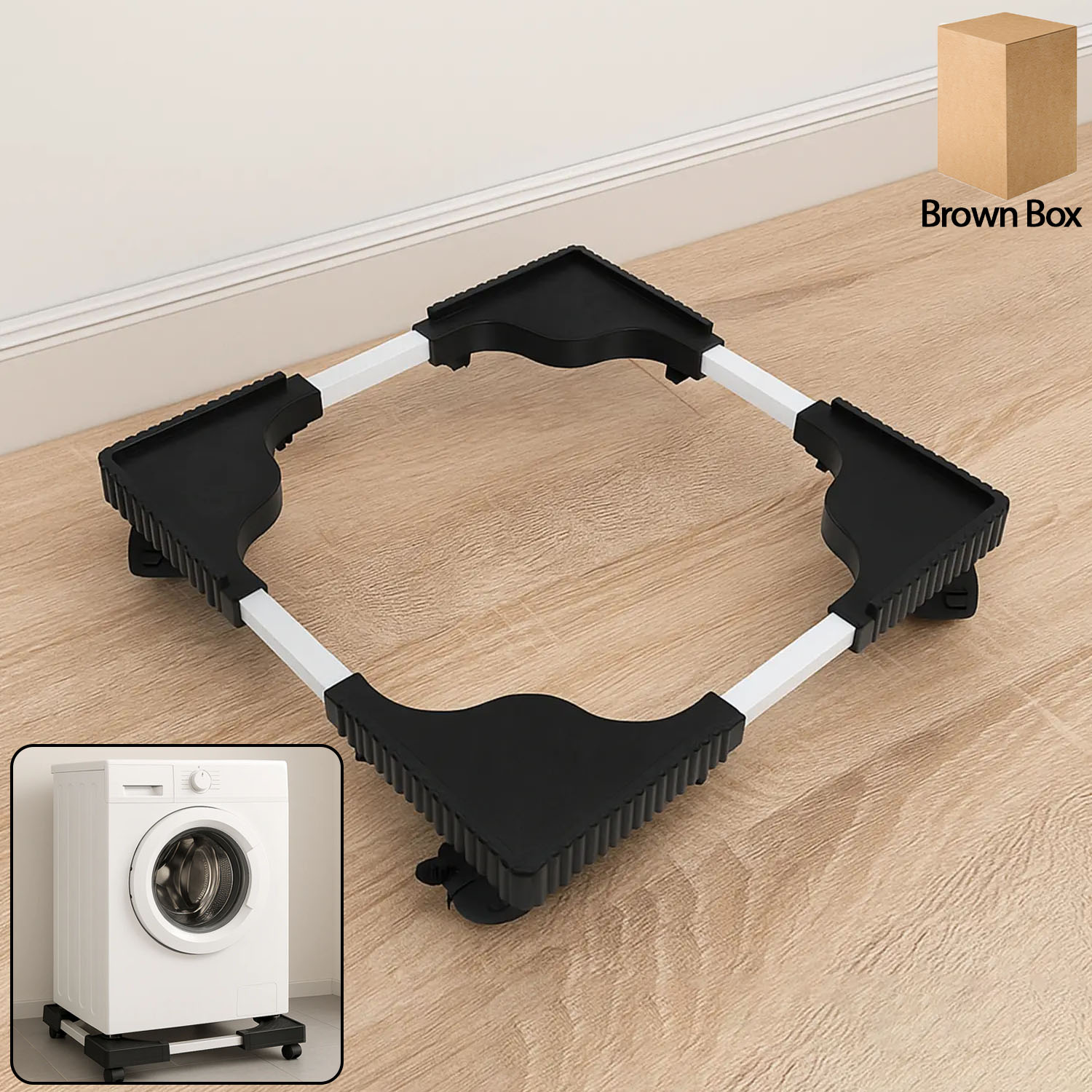 Wukusy adjustable washing machine and refrigerator stand with a 67.67 cm height, sturdy metal construction, and one piece design.