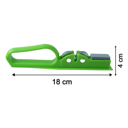 Wukusy handheld knife sharpener with grip handle, manual blade sharpening tool for kitchen knives, black and silver design