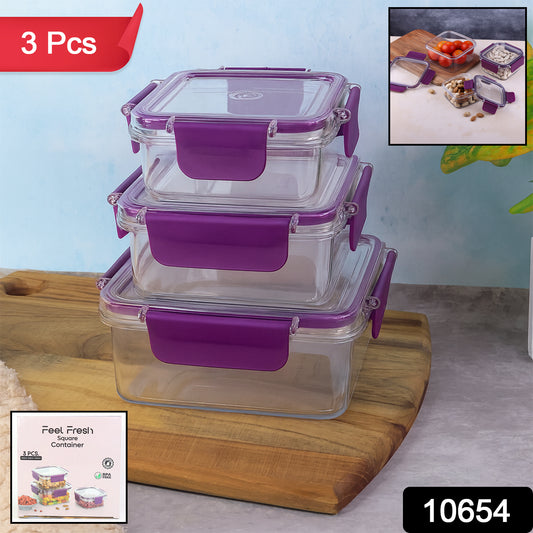 Set of three Wukusy airtight square food storage containers for kitchen organization and freshness.
