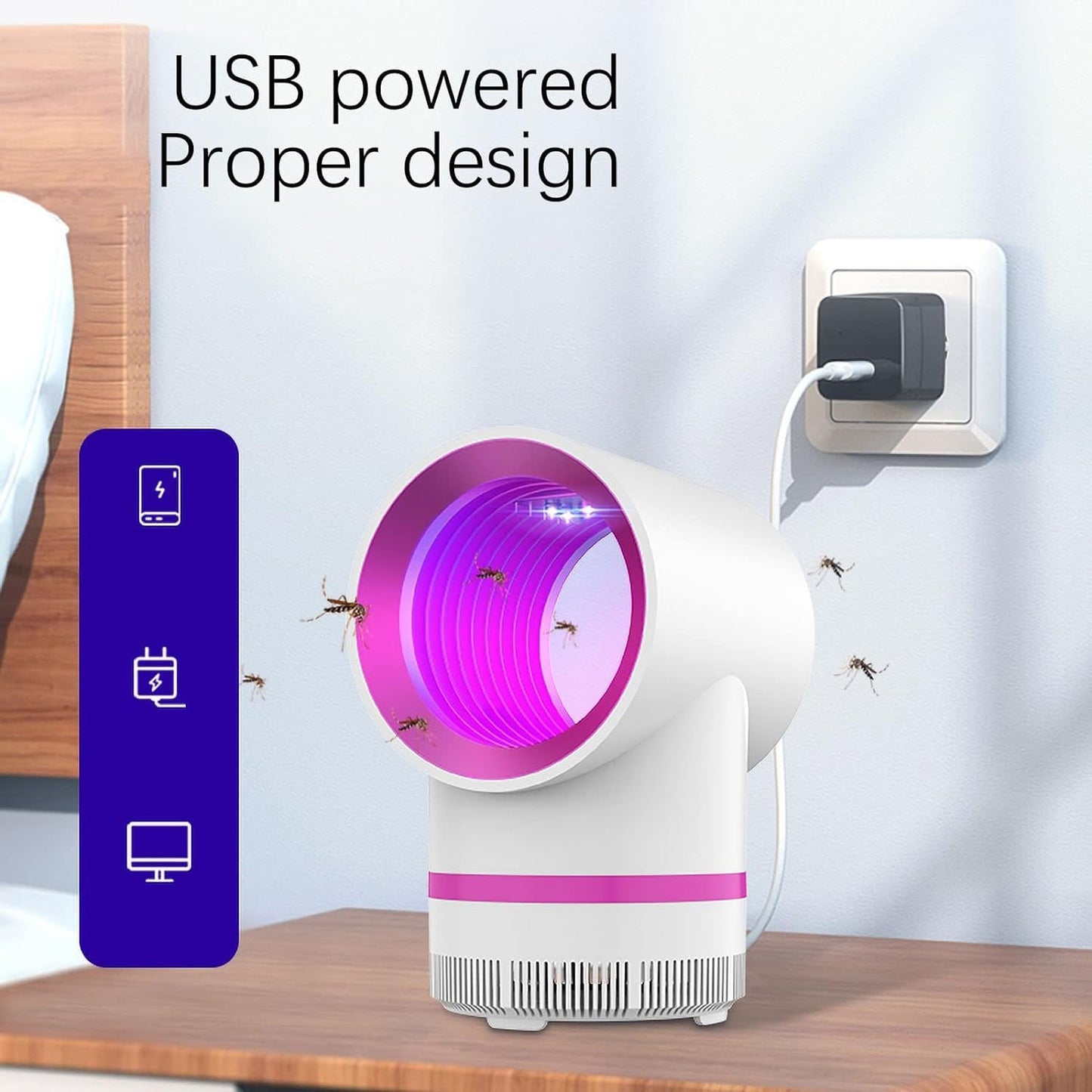 Wukusy USB electric mosquito killer lamp in white, compact health care device with UV light for insect control
