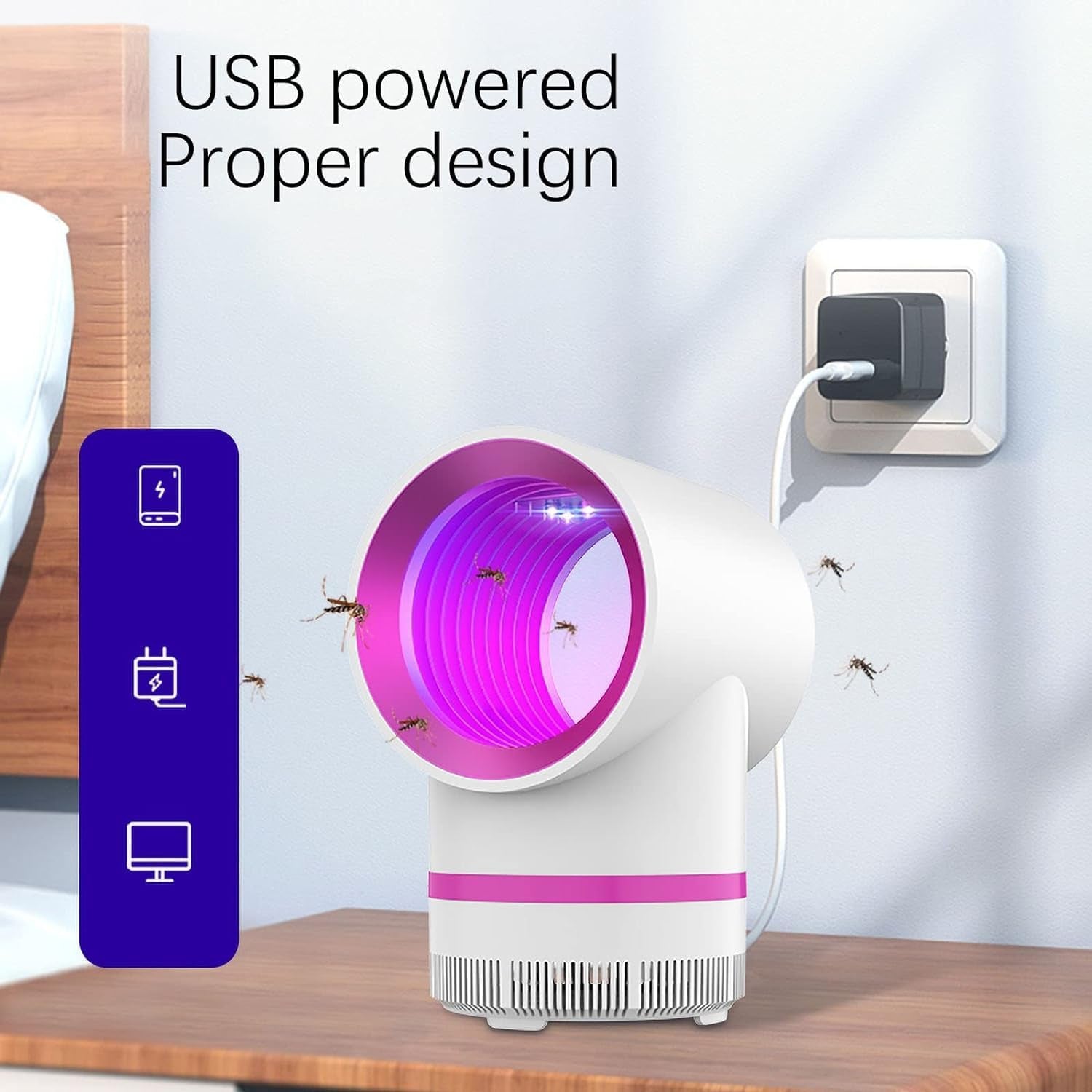 Wukusy USB electric mosquito killer lamp in white, compact health care device with UV light for insect control