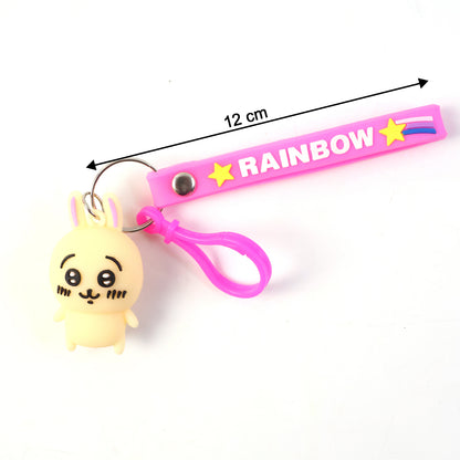 Wukusy cute bunny character keychain featuring a plush bunny with floppy ears and a smiling face, perfect for keys or bags.