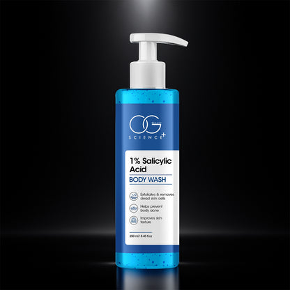Wukusy Og Beauty Science Salicylic Acid Body Wash in 250ml bottle, showing the product bottle with label and cap.