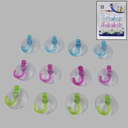 Set of 12 transparent rubber vacuum sucker hooks with strong suction cups for hanging items on smooth surfaces, by Wukusy.